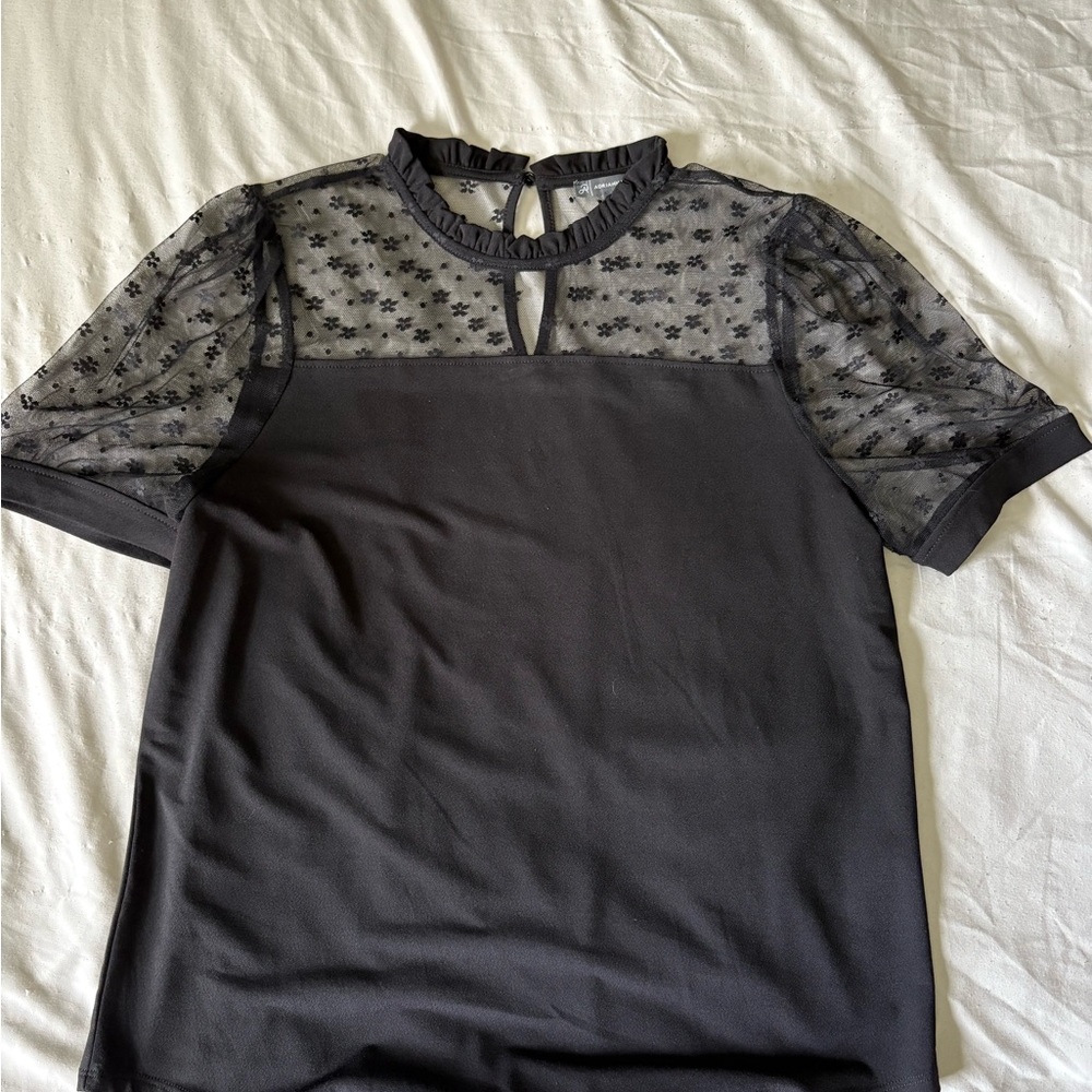 Elegant Black Sheer Sleeve Top, Worn Once!